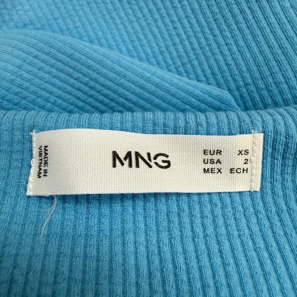 Mango Crisscross Strap Bodycon Mini Dress Women's 2 Blue Going Out Ribbed NWOT - Picture 11 of 14